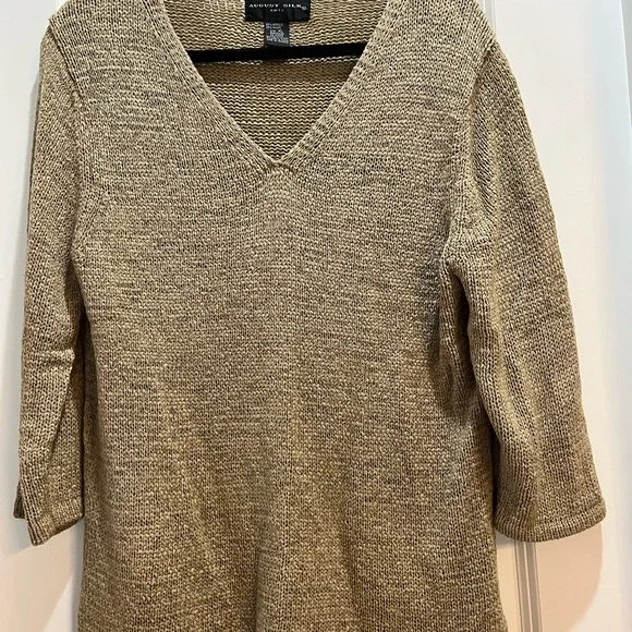 AUGUST SILK Tan V-neck sweater pullover 3/4 Sleeves Armpit To Armpit 22” XL - Picture 5 of 6
